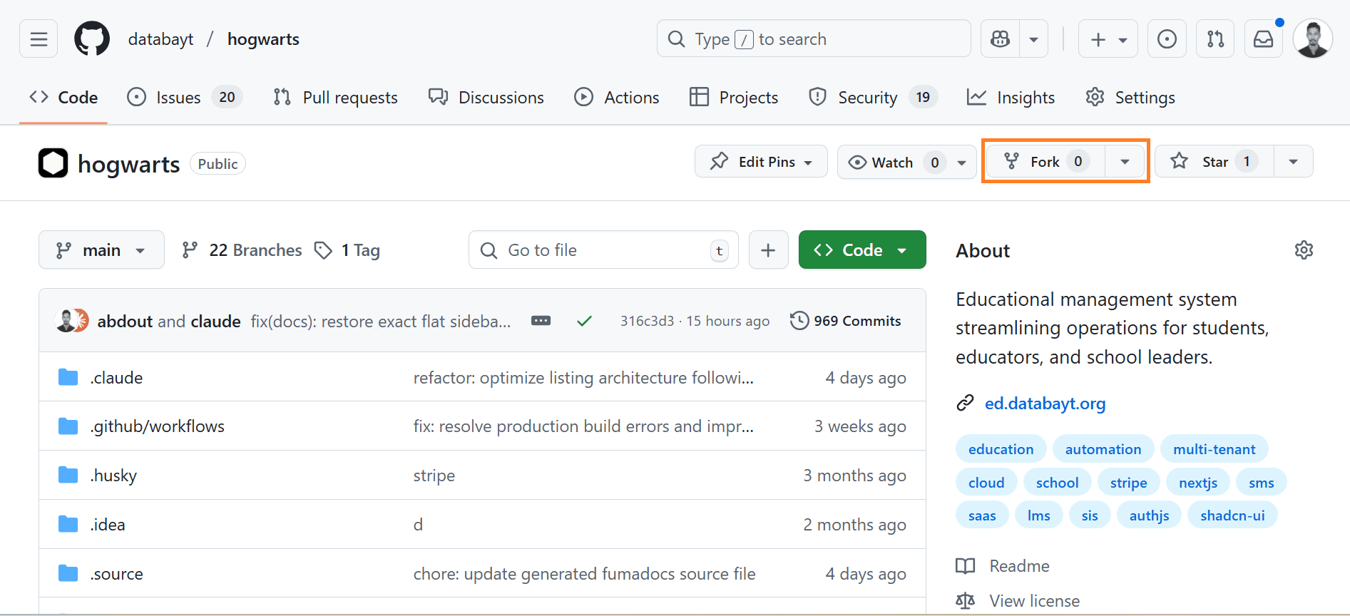 Click the Fork button on GitHub repository page
